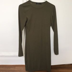 Olive Green Ribbed bodycon dress